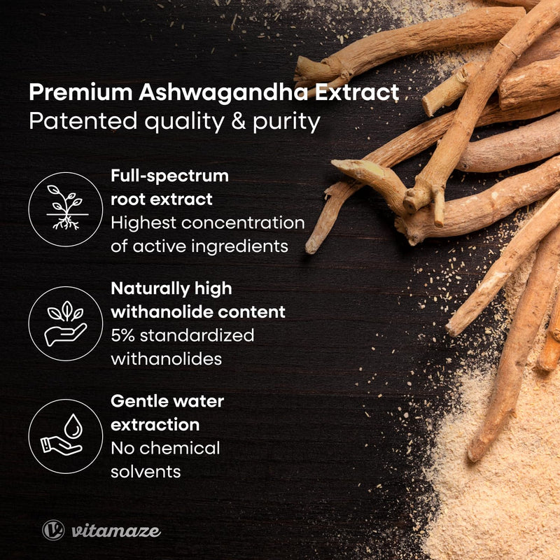 Ashwagandha KSM 66® 9000 mg (15:1), Organic Root Extract with 5% Withanolides, Ashwagandha High Strength, Only 1 Capsule Daily, Vegan, No Additives Ashwagandha KSM-66 9.000mg
