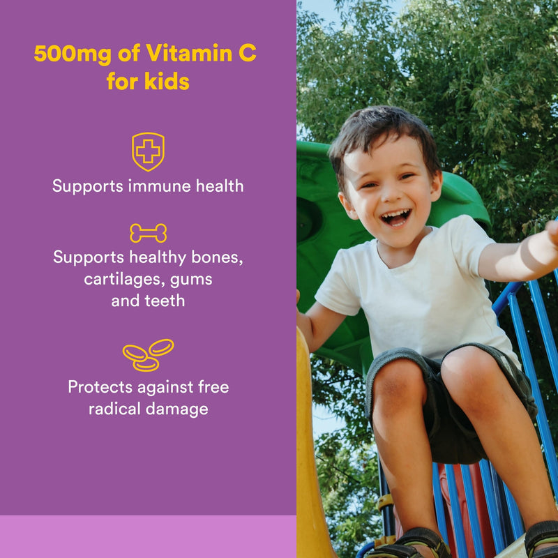 Natural Factors, Kids Chewable Vitamin C 500 mg, Supports Immune Health, Bones, Teeth and Gums, Blueberry, Raspberry and Boysenberry, 90 Count (Pack of 1) 90 Count (Pack of 1)