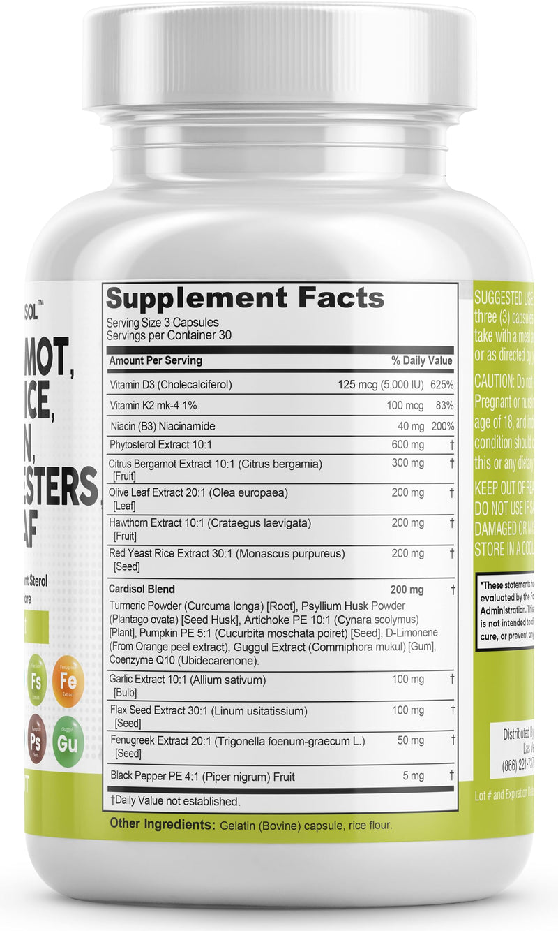 [Australia] - Clean Nutraceuticals Citrus Bergamot 3000mg Red Yeast Rice 6000mg Capsules with Plant Sterols 6000mg - with Hawthorn Extract Olive Leaf Niacin Vitamin K3 D3 COQ10 Guggul & More - USA Made 