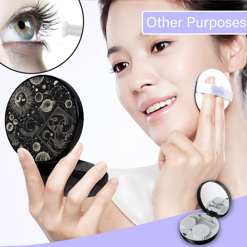 [Australia] - LRITER Contact Lens Case, Portable with Mirror, a Variety of Patterns and Shapes to Choose from, Auitable for Daily Makeup Office Travel Outdoor Use (Black Universe) Black Universe 