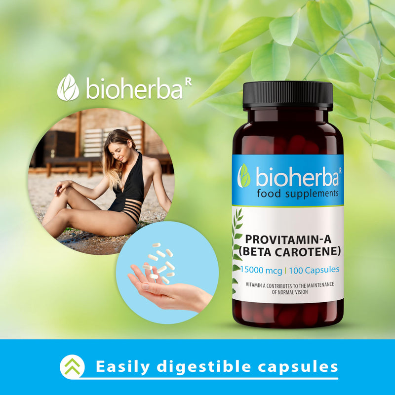 Beta-Carotene 15,000 mcg – 100 Capsules | High-Potency Provitamin A Supplement for Skin, Vision and Immune Support by BIOHERBA 100 pcs
