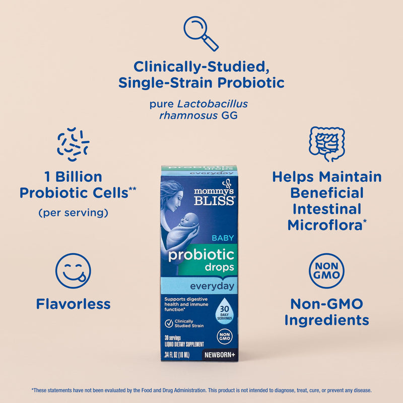 [Australia] - Mommy's Bliss Baby Probiotic Drops, Daily Gas, Constipation and Colic Symptom Relief + Immune Support, Newborns & Up, 0.34 Fl Oz (30 Servings), Pack of 2 Unflavored 0.34 Fl Oz (Pack of 2) 