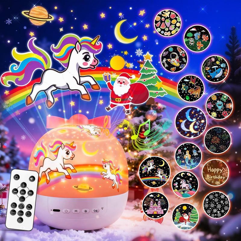 [Australia] - Night Light for Kids+15 Films+White Noises, 105 Lighting Kids Night Light Projector, Remote Dimmable Light Projector for Bedroom, Rechargeable Toddler Night Light,Kawaii Unicorn Gifts for Girls 