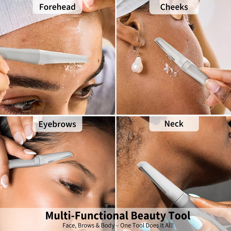 Dermaplane Razor for Women Face, Precision Face Razors for Women, Dermaplaning Tool, Gentle Exfoliation, Perfectly Shape Brows, Reusable Metal Handle with 8 Microblades,Gray Gray with 8 Refills