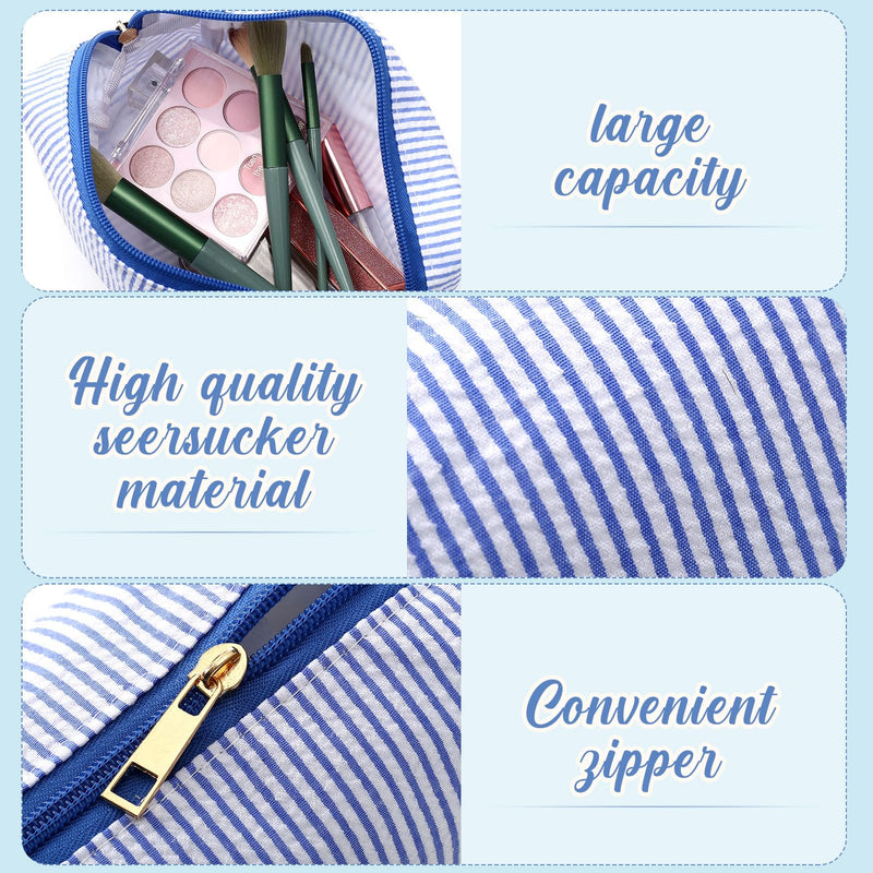 Sanwuta 12 Pcs Seersucker Cosmetic Bags Bulk, Striped Zippered,Blue | Makeup Bags Women Pouch, Large Preppy Storage Toiletry Travel Pouch for Wedding Bridesmaid Bride Favor Back to Teacher Gift Blue 1