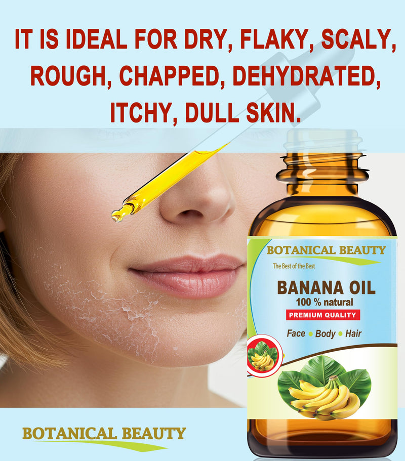 Botanical Beauty BANANA OIL 100% Natural Pure Virgin Unrefined Cold Pressed Carrier Oil for Face, Skin, Hair, Lip, Nails for Dry, Sensitive, Normal Skin 2 Fl Oz 60 ml