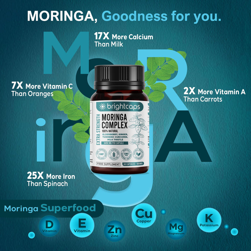 Moringa Complex - 3000mg Moringa Powder with Turmeric, Elderberry, Cranberry | Proprietary Blend with Vitamins, Antioxidants & Amino Acid - Immune Health Support | Non-GMO, Gluten Free, 60 Vegan Caps