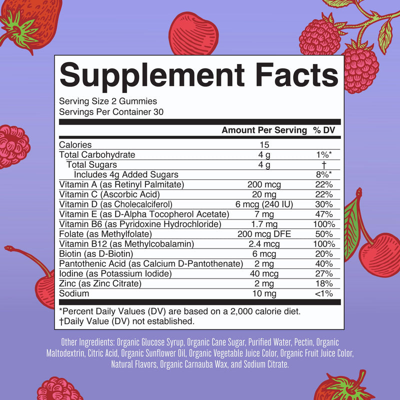 MARYRUTH'S USDA Organic Multivitamin Gummies, Ages 4+, Kids Vitamins, 60ct | 1 Month Supply, Vegan, Only 2 Gummies a Day, 60 Count