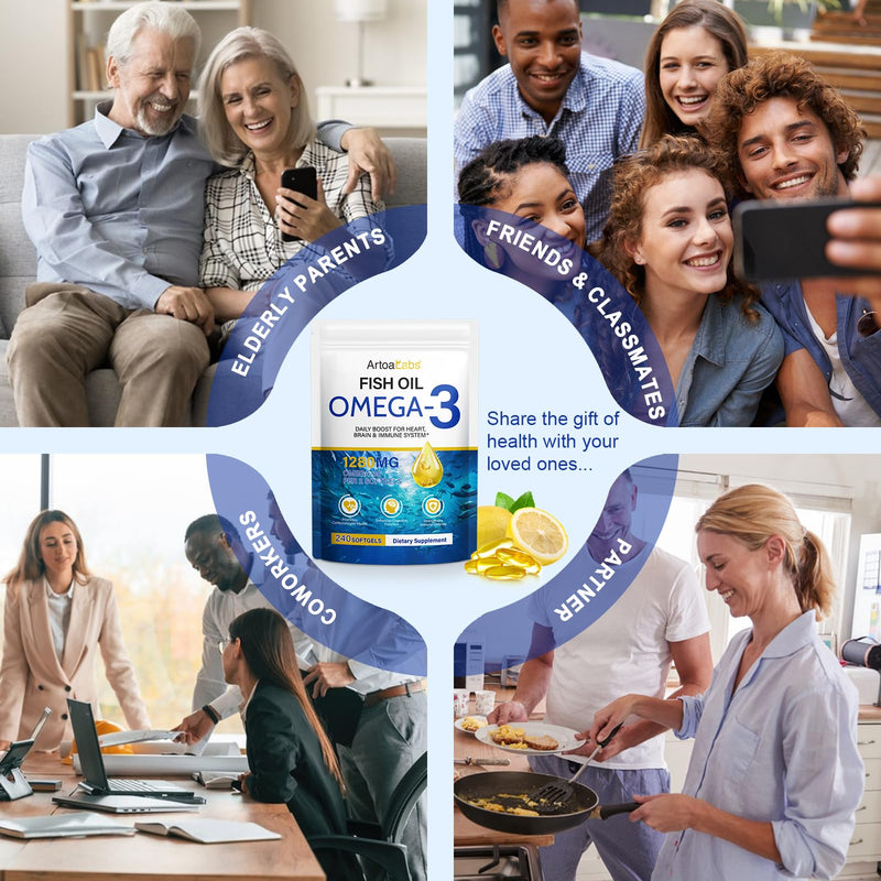 Fish Oil Omega 3 Supplements-1280 Mg Omega-3 Fatty Acid Supplements-650mg Epa + 450mg Dha Promotes Brain & Heart Health Essential Fatty Acids 240ct