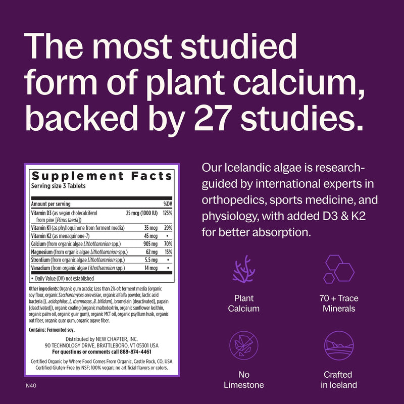 New Chapter Bone Strength Take Care Supplement, 180 Slim Tablets | Clinically Studied Plant Calcium from Red Marine Algae for Bone and Heart Health, Vegan, Organic and Gluten Free 180 Count (Pack of 1)