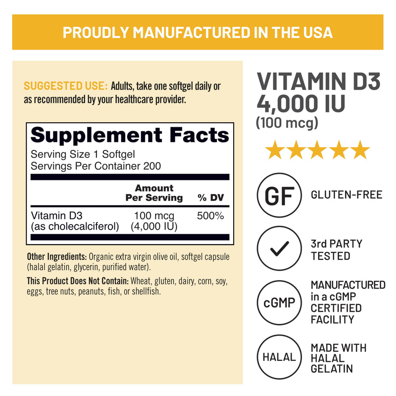 NatureWise Vitamin D3 4000IU Supplement, Immune Support, 200 Mini Softgels | Vitamin D 100 mcg - Organic Extra Virgin Olive Oil - Muscle & Bone Support - Gluten Free & USA Manufactured - 200-Day Supply 200 Count (Pack of 1) 4000 IU