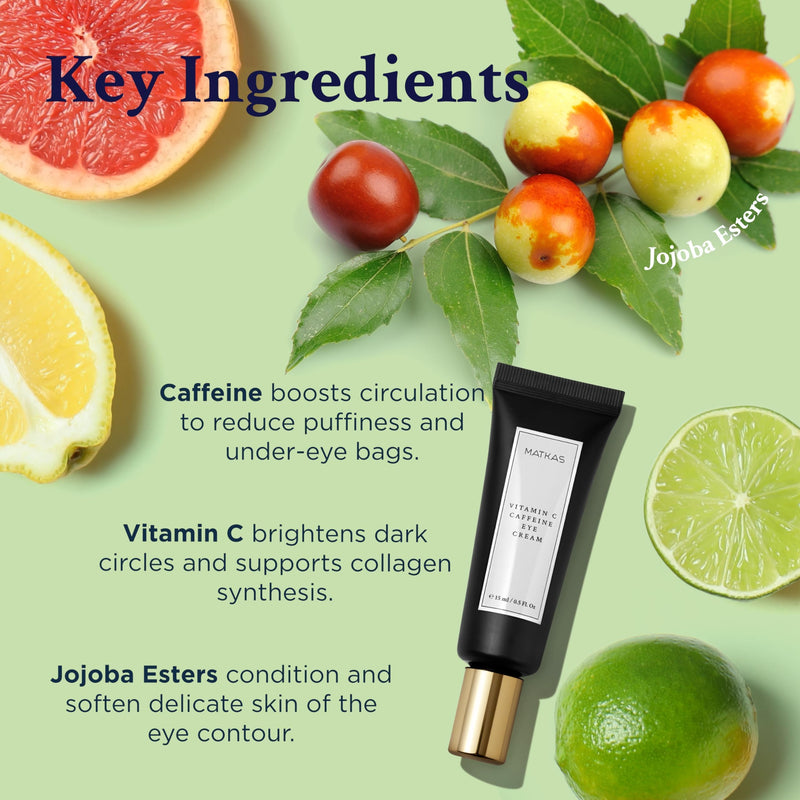 Korean Vitamin C Under Eye Brightener for Dark Circles 0.5 Floz. | Under Eye Brightener with Caffeine for Puffiness and Bags, Hydrating Vitamin C and Caffeine Eye Cream for Dark Circles