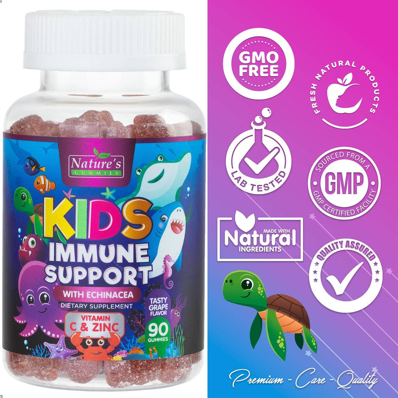 [Australia] - Kids Immune Support Gummies with Vitamin C, Zinc & Echinacea, Gluten Free & Non-GMO Chewable Immune Support for Kids Gummy, Daily Childrens Immune Support Vitamins, Vegan, Berry Flavor - 90 Gummies 
