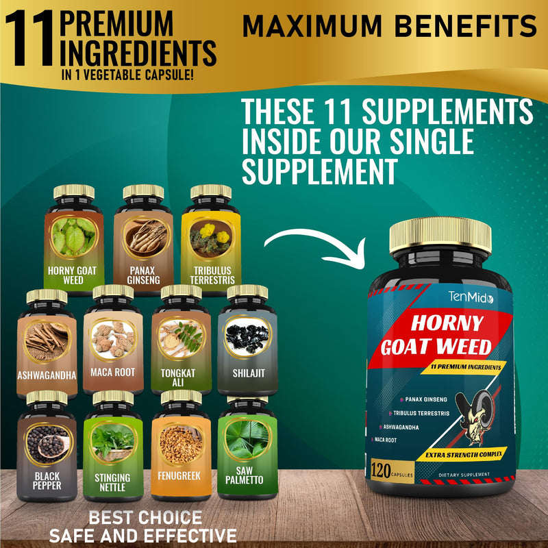 [Australia] - Horny Goat Weed Capsules & Ginseng, Tribulus, Ashwagandha, Maca, Tongkat and More - 120caps 
