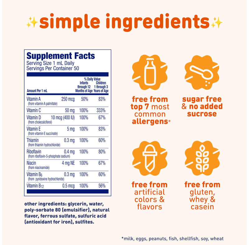 Enfamil Poly-Vi-Sol Liquid Multivitamin Supplement for Infants and Toddlers, 50 mL dropper bottle 1.66 Ounce (Pack of 1)
