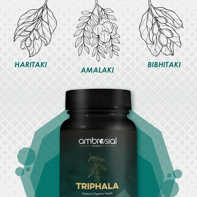 Ambrosial Triphala | Vegan | Improves Digestion | Relieves Gastric Issues | Rich In Vitamin C & Antioxidants | With Goodness of Amla, Haritaki & Bibhitaki | 60 Capsules