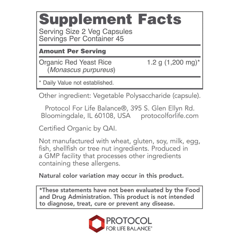 [Australia] - Protocol Red Yeast Rice Extract 600mg - Traditional Herbalism - 90 Veg Caps 
