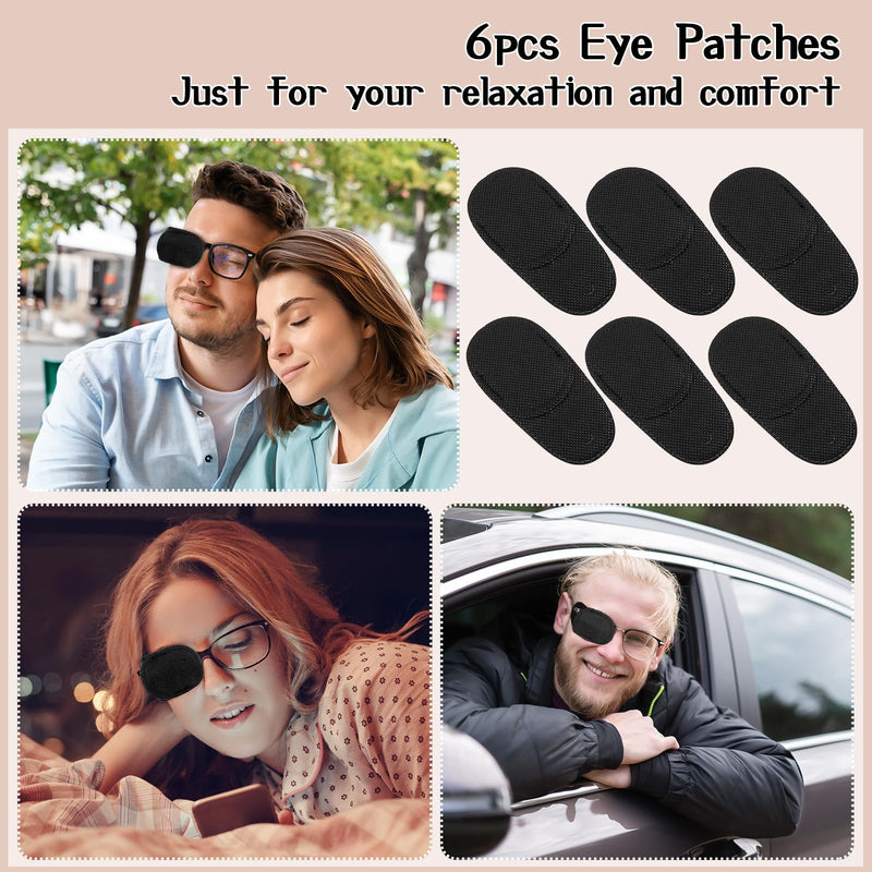 6Pcs Eye Patches Comfortable Left or Right Single Eye Patches Professional Medical One Eye Cover Reusable Black Soft Single Eye Patches for Eyeglass Treat Lazy Amblyopia Strabismus Adults Girls Boys