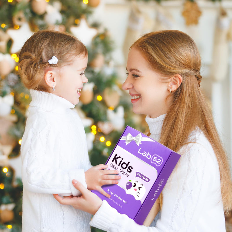 LAB52 Kids Oral Spray Gift Box, Toddler Toothpaste Helper for Daily Oral Care and Fresh Breath, Children Approved with Fluoride Free for Newborn to Preschoolers, Xylitol Grape Flavor (3 Packs) C. Gift Box - Grape