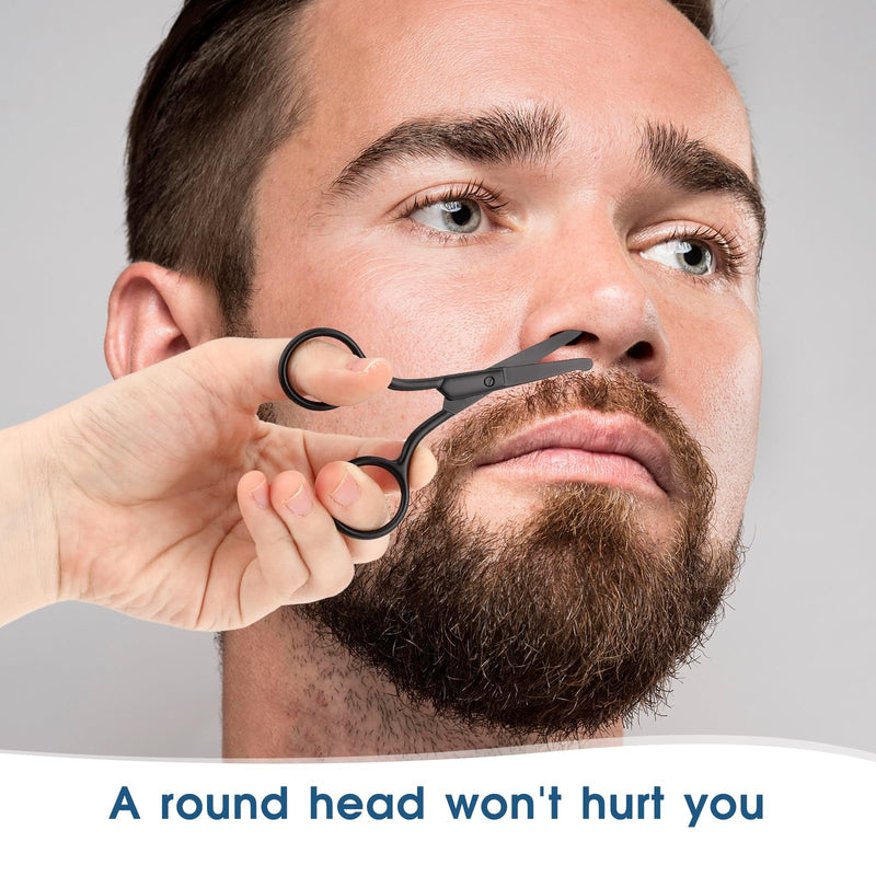 [Australia] - Stainless steel nose hair scissors with round tip, black beard scissors, 10 cm, eyebrow scissors, rounded nose hair scissors, eyebrow trimmer, ear hair scissors for hair, eyelashes, mustache, nose 