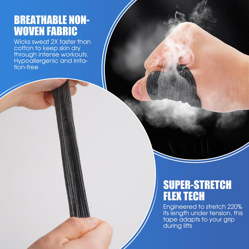 Thumb Tape for Weightlifting - Stretchy Tape 2 Inch Wide - 6 Rolls (15ft Each) for Powerlifting, Cross Training, Gym - Hand, Finger & Thumb Protection (Individually Wrapped)