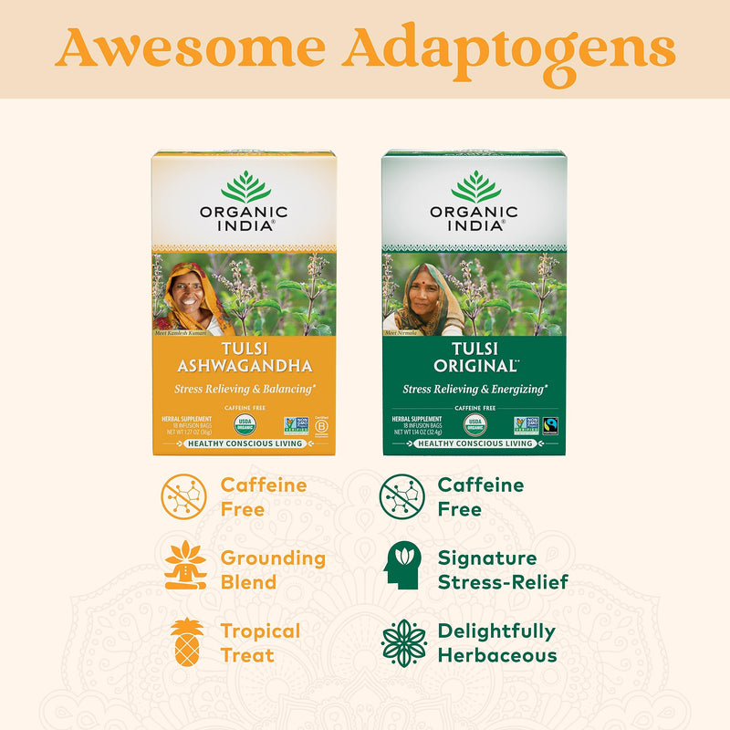 [Australia] - ORGANIC INDIA Calming Tulsi Ashwagandha Herbal Tea - Holy Basil Tea with Ashwagandha Root, Supports Restful Sleep - Adaptogen, Vegan, USDA Certified Organic, Non-GMO - 18 Infusion Bags, 3 Pack 18 Count (Pack of 3) 