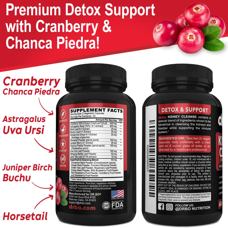 [Australia] - Kidney Cleanse Detox Support Supplement - Natural Cranberry, Juniper Berries, Buchu & Uva Ursi Extract to Support Kidneys, Bladder & Urinary Tract Health Supplements - Herbal Renal Blend Formula Pills 
