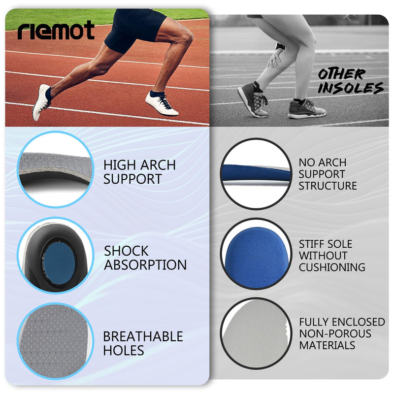 [Australia] - riemot Orthopedic Insoles for Men High Foot Support Heel Spur Insoles Comfort Shoe Insoles for Flat Feet, Plantar Fasciitis, Foot Pain Gray Size 43 43 