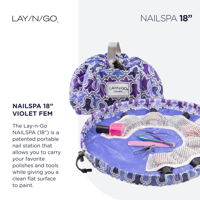 Lay-n-Go Cosmo Drawstring Cosmetic Pouch 20" Makeup Bag Organizer & Nail Spa 18" Acrylic Nail Polish Holder Toiletry Bag for Travel, Gift Bundle, Purple