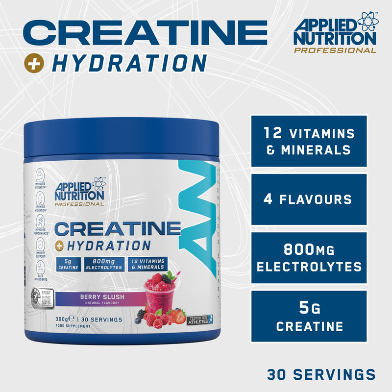 Applied Nutrition Creatine + Hydration Powder | Creatine Monohydrate, Electrolytes & Vitamins for Recovery & Hydration | Berry Slush | Informed-Sport Certified | 360g | 30 Servings 30 Servings (Pack of 1)