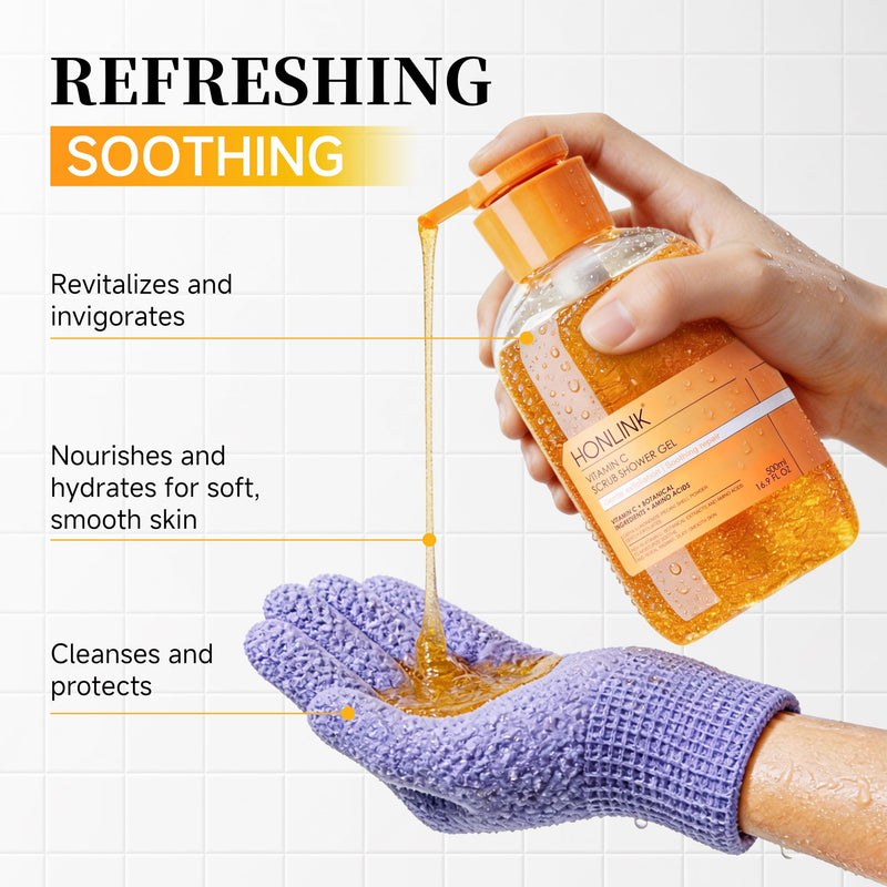 Vitamin C Exfoliating Body Wash for Women – Gentle Shower Gel with Pecan Shell Powder & Botanical Extracts for Daily Hydrating & Smoothing Body Care Routine 1 Bottles Shower Gel