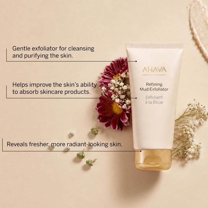 AHAVA Time To Clear Facial Mud Exfoliator - Gentle mud-based scrub to purify, exfoliate & fresh the skin, unveils radiant, boosts skincare absorption, with Osmoter, Vitamin E & Dead Sea Mud, 3.4 Fl.Oz