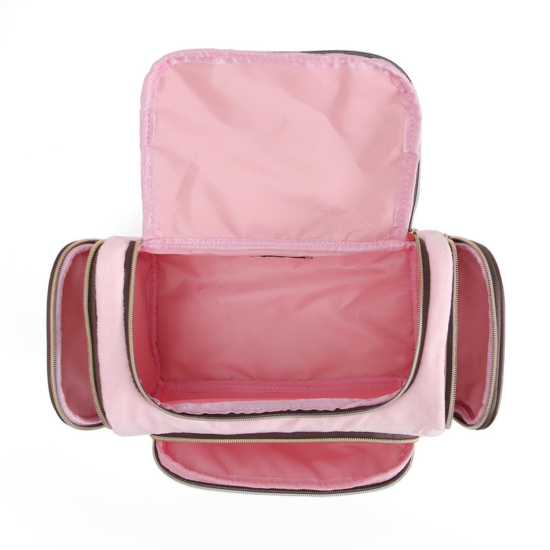 Juicy Couture Pink Makeup Bag Cosmetics Organizer Velour Gold Terrier Dog Rhinestone Crown Set
