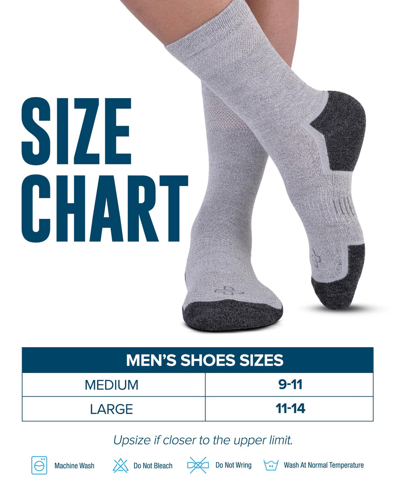[Australia] - Doctor's Select Bamboo Viscose Diabetic Socks for Men - 3 Pairs Crew Diabetic Neuropathy Socks for Men | Mens Diabetic Socks Large Navy, Tan, Grey 