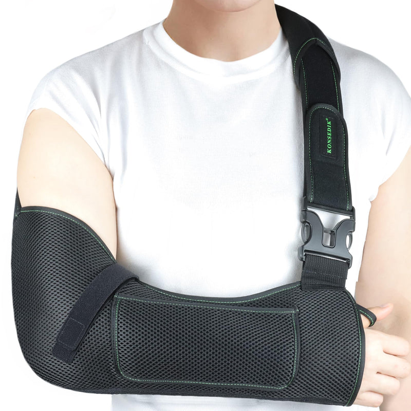 Arm Shoulder Sling,Breathable Medical Sling with Shoulder Pad,support for Women and Men Rotator Cuff Injury,Left or Right Arm,Elbow,Clavicle Fracture Post-Surgery(Black,Medium) Black Medium