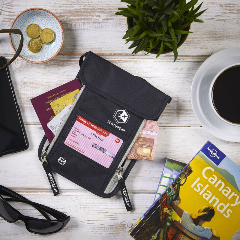 Travel Money Belt and Neck Pouch Bundle - RFID Blocking Technology to Keep your Cash, Credit Cards, Passports and Phone Safe