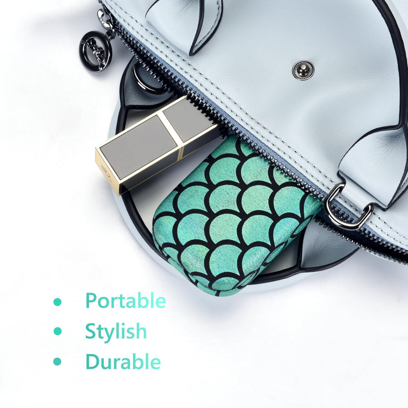 [Australia] - Muf Fish Scale Contact Lens Case,Portable Contact Lens Travel Kit with Mirror,Container,Tweezer,Contact Lens Solution Bottle,Compact Soak Storage Kit for Travel Outdoors Daily Use,Green Sparkles Green Sparkle Fish Scale 