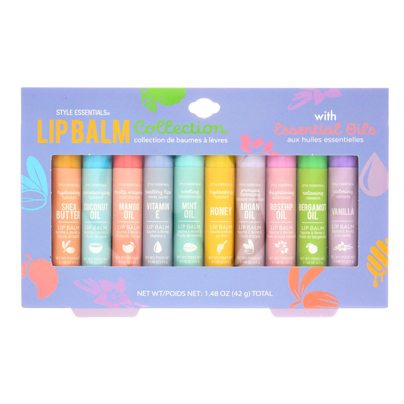 10pc Lip Balm Collection with Essential Oils - Hydrating Lip-Great Gift | Hydrating Lip Balms Infused w/Natural Healing Essential Oils - Vitamin Enriched Lip Balm Set