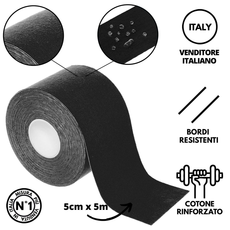 TAKE SPORT Kinesiology Tape, Kinesiology Tape, Sports Tape, Kinesiology Tape, Tape Sport, Fashion Tape, 6 Rolls, 5 x 5 m, 95% Cotton, 5% Elastane (Black/Black) Black/Black