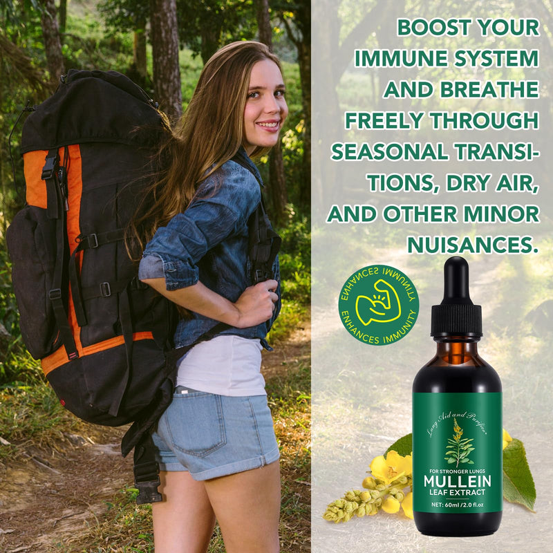Mullein Drops for Lungs 2 Pack- Mullein Leaf Extract for Lungs with Chlorophyll - Natural Herbal Supplement for Lung Cleanse, Respiratory Support, Boosts Immunity, Digestive Wellness 60 ml (Pack of 2)