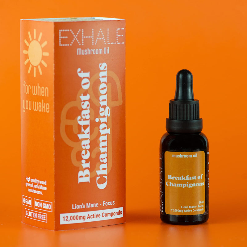 Exhale Breakfast of Champignons - Lion's Mane Mushroom Oil - High Concentration for Cognitive Support - 30ml - 60 Servings