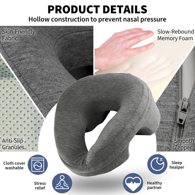 [Australia] - Face Down Pillow Massage Headrest for Bed, Stomach Sleeping Pillow, Face Cradle, BBL Pillow After Surgery Post Eye Surgery Recovery Equipment for Massage Tables,Piercing Pillows Removable Cover Black 