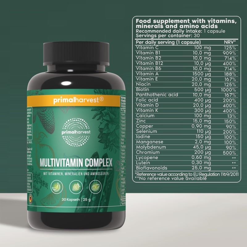 Primal Harvest Multivitamin Complex - Daily One-A-Day Supplement with Biotin, Zinc & Vitamin Complex, High Dosage, for Men & Women,1 Pack: 30 Servings 60 count (Pack of 1)