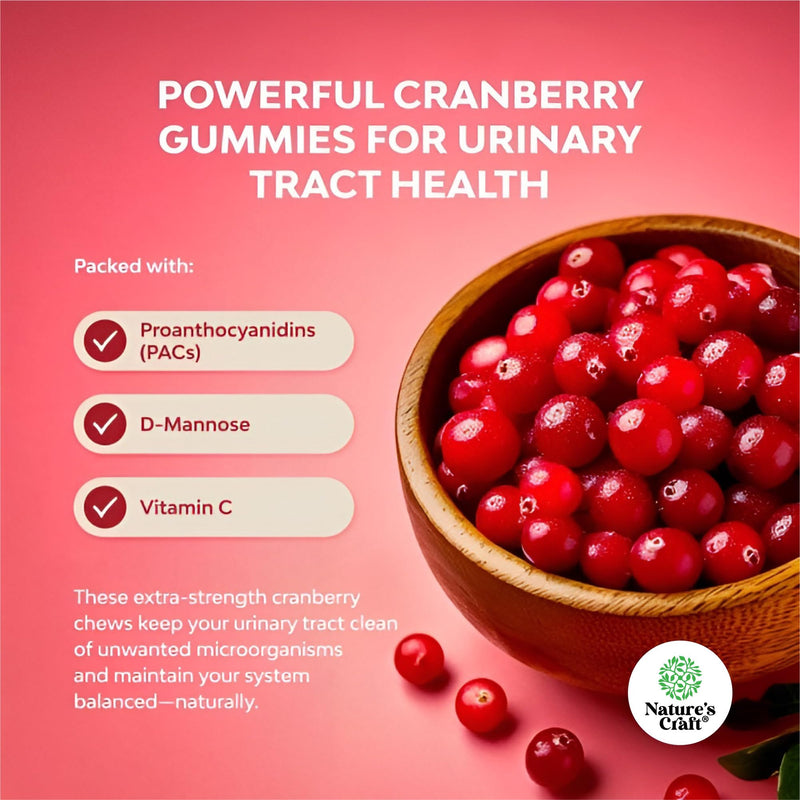 Natural Cranberry Gummies for Women and Men - Extra Strength Delicious Antioxidant Cranberry Chews for Urinary Tract Health Kidney Support Bladder & Immune Health - Vegan Gluten & Gelatin Free