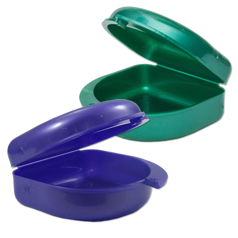 [Australia] - 2 x Mouth Guard Box for Ortho Retainers, Sports Dentures, Dentures and More (Purple and Green) Purple and Green 
