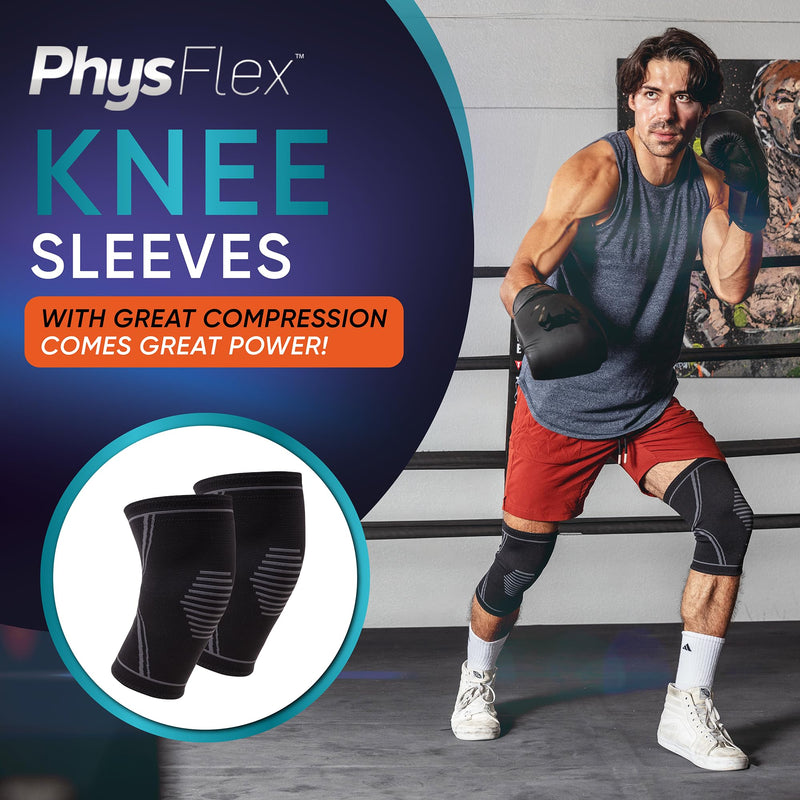 [Australia] - Knee Brace for Men and Women - 2 Pack Knee Compression Sleeves for Pain Relief - Support for Weightlifting, Gym, Workout, Volleyball - Meniscus Tear, ACL, Arthritis Large Black 
