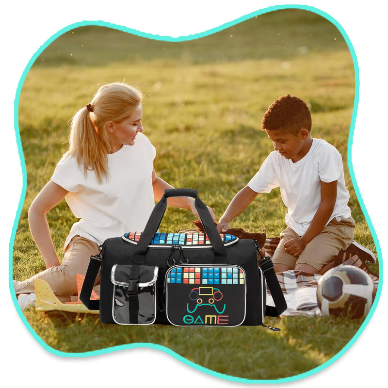Kids Duffle Bag Boys Overnight Bag for Kids Weekender Travel Bags for Boys Sports Gym Tennis Bags with Shoe Compartment Black Diamond