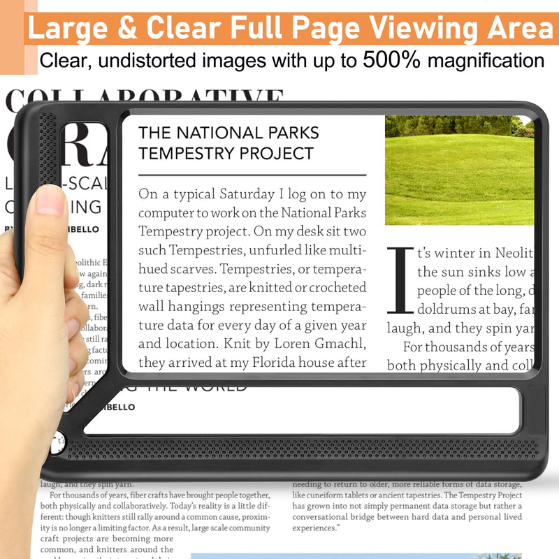 [Australia] - 5X Full Page Magnifying Glass for Reading, Lightweight Rectangular Magnifier Provides Large Book Page Viewing Area, Upgraded Handheld Magnifier for Reading Small Prints for Seniors, Low Vision 5X 