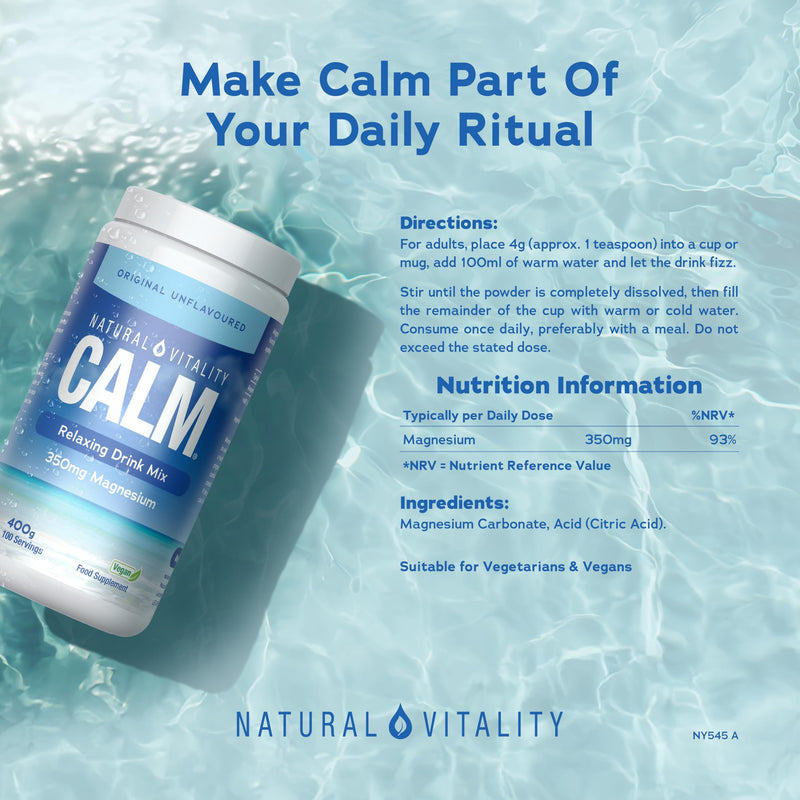 Magnesium Powder Supplement | Calm Relaxing Drink Mix | 100 Servings | High Strength Magnesium Carbonate | for Women & Men | Vegan & Unflavoured | 400g | Natural Vitality