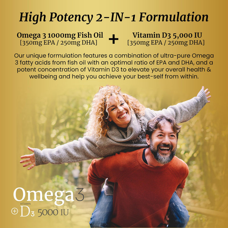 [Australia] - SIGNIFY NATURE Omega 3 Fish Oil Supplement with Vitamin D3 5000 IU - 1000mg Triglyceride Capsules for Brain Health - Omega3 EPA DHA + VIT D 3-90CT 